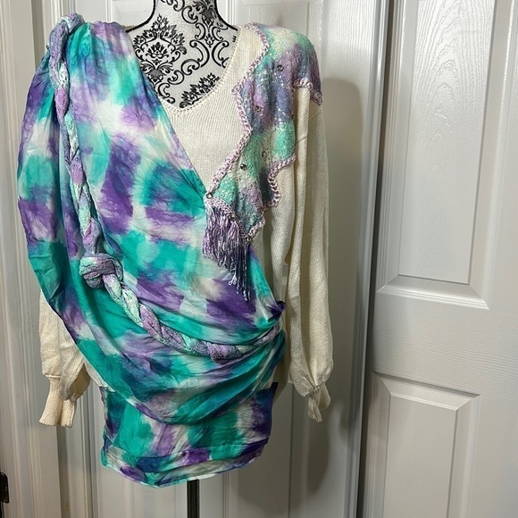 Vintage Sonia Hand Made Draped Bright Bold Sweater L ? Read - Picture 1 of 9